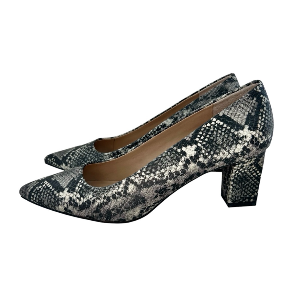 FRANCO SARTO Elvia Vegan Leather Snakeskin Black Cream Pointy Toe Pumps 9.5